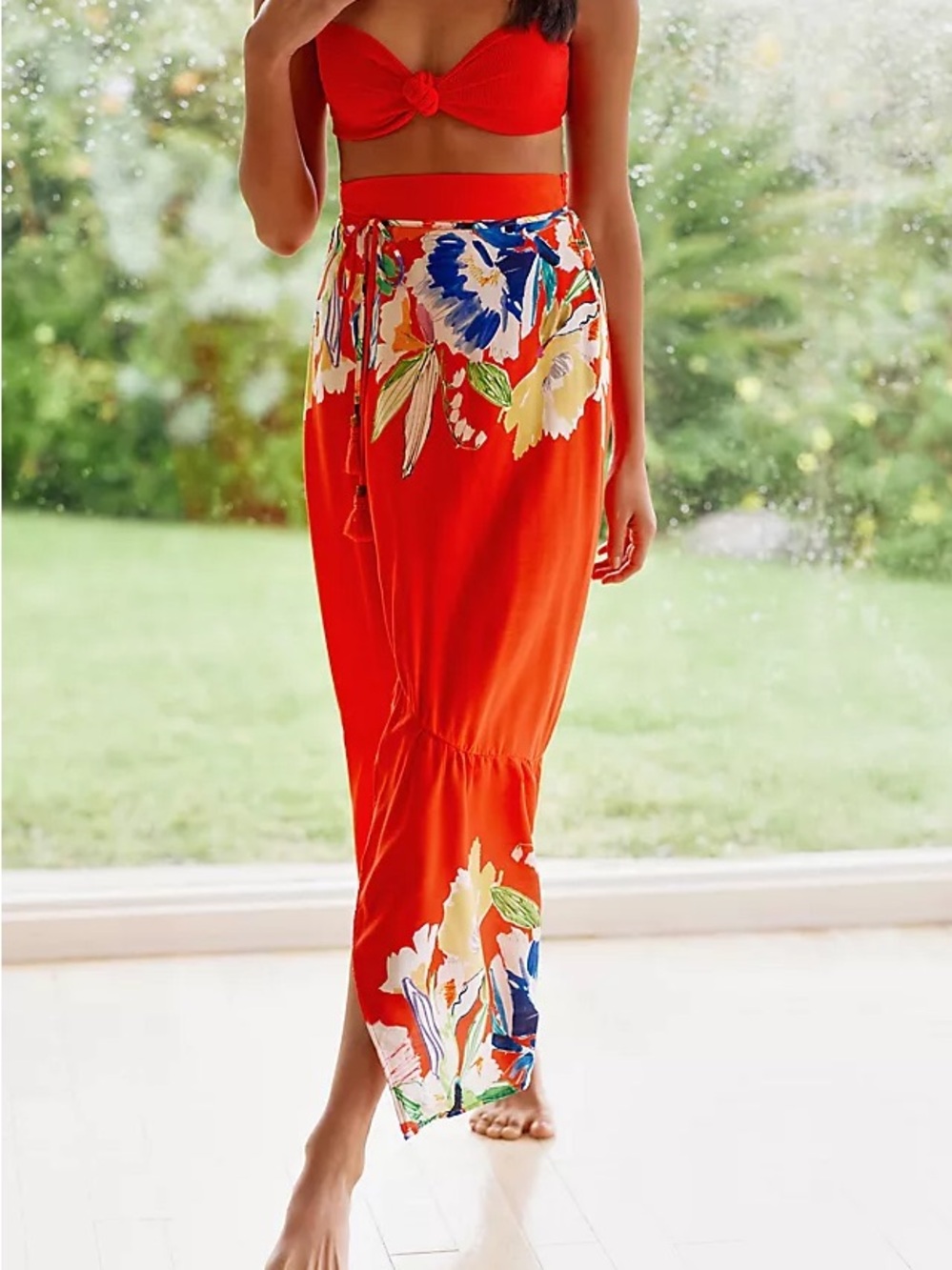 Maaji Red Floral Wrap Beach Skirt